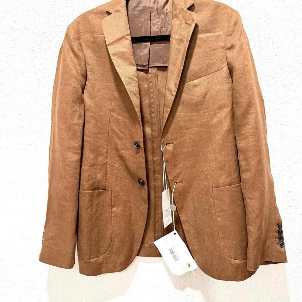 8 by‎ yoox 100% flax Classic Tan Blazer for Men 46